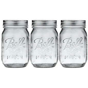 Ball Glass Mason Jar, Regular Mouth, Pint Size, 16 OZ (Pack of 3)