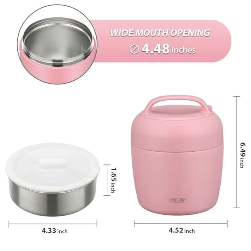 Image of Thermo Food Jar for Hot Food Adults 32OZ Soup Thermo Lunch Containers Wide Mouth Vacuum Insulated Stainless Steel Leakproof Bento Box with Spoon (NEW-PINK)