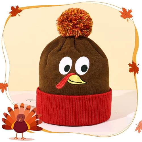 Thanksgiving Turkey Hat Winter Knit Beanie for Adults Costume Party Hats | Adults Thanksgiving Turkey Hat with Pom Pom, Soft Stretch Warm Lightweight Knit Beanie, Novelty Headwear, for Holiday Casual - image 4
