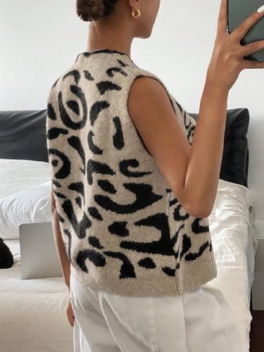 WDIRARA Women's Leopard Print Button Down Sweater Vest V Neck Sleeveless Cardigan Scallop Trim Knit Tops2