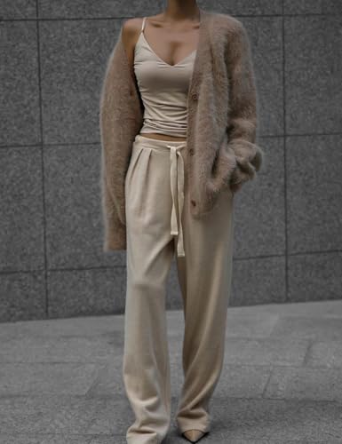 Image of COZYPOIN Womens Fuzzy Cardigan Sweater V Neck Button Down Soft Knit Coat | Loose, Comfy, Slouchy Drop Shoulder, Long Sleeve Fluffy Mohair, Warm, For Daily Work Holiday, Spring Fall Winter Fashion