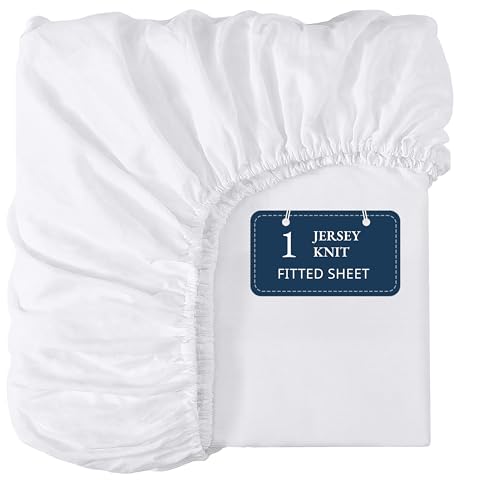 Lane Linen Twin Fitted Sheet Only - 4 Way Stretch Knitted Deep Pocket Twin Bottom Sheet - Fits Upto 16