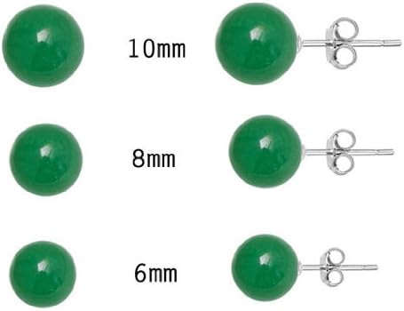 Sterling Silver 925 Jade Ball Stud Earrings 8mm,9mm,10mm