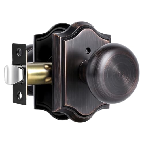 CLCTK Oil Rubbed Bronze Door Knobs Interior with Lock, Bronze Privacy Round Door Knobs Door Handles for Bedroom Bathroom, Zinc Alloy, 1 Pack