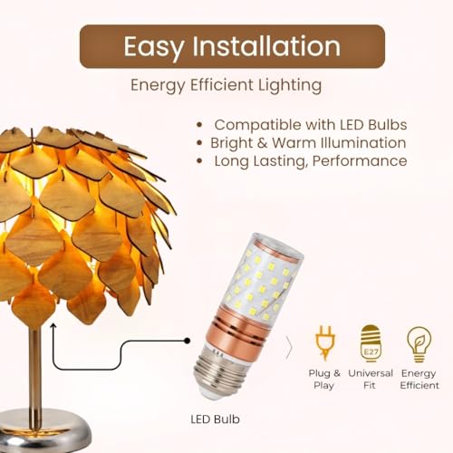 Image of Handcrafted Wooden Table Lamp, Minimalist Lighting for Bedroom, Living Room & Office, Eco-Friendly Desk Lamp, LED Bulb Compatible, Rustic Home Decor Accent Light (Pinecone)