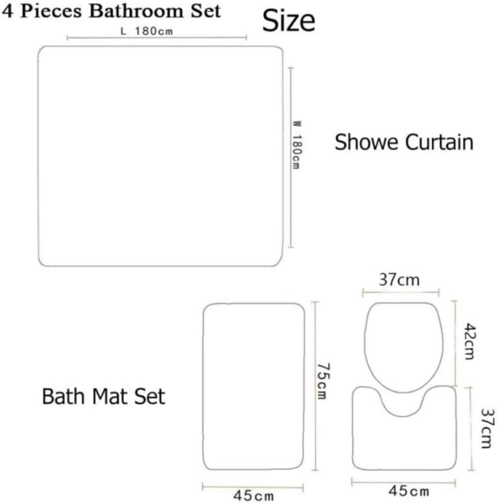 Shower Curtain 4 Pieces Bath Sets Geometric Black Gold Greek Key Meander ​Shower Curtain Sets Anti-Slip Bath Rug Floor Mat Waterproof Bath (Size : 4-Piece Set)