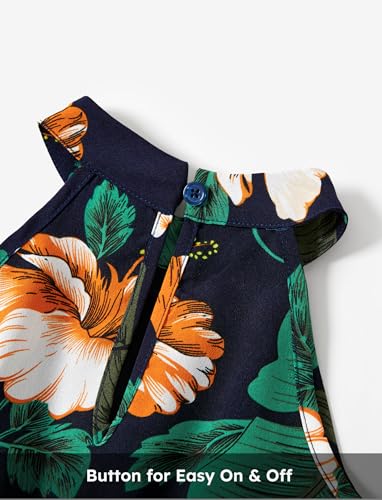 Image of PATPAT Family Hawaiian Matching Outfits - Mommy and Me Vacation Outfits | Halter Sundresses and Button Down Shirts,Caribbean Vacation Summer Tropical Outfits,Hawaiian Boho Tropical Floral Printed