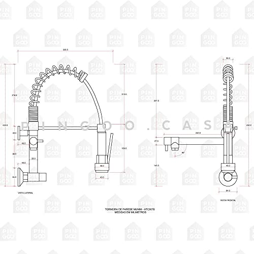Pingoo.Casa, Torneira para Cozinha de Parede, Gourmet, Cromado, Munim, Prata