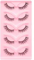 Kit 5 Pares De CíLios PostiçOs Olho De Gato 3d Mink - Full Strip E Meia ExtensõEs, Longos E Naturais(W89(meio cílios))