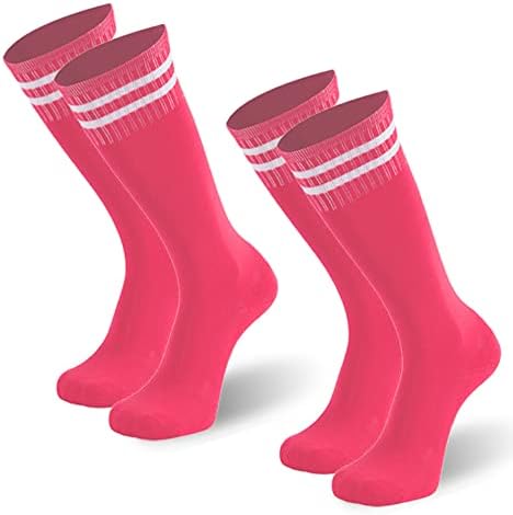 saillsen Football Socks Youth Girls Knee High Cheerleading Socks Cotton Soft Long Tube Soccer Socks for Volleyball Baseball Team Socks,2 Pack,Pink