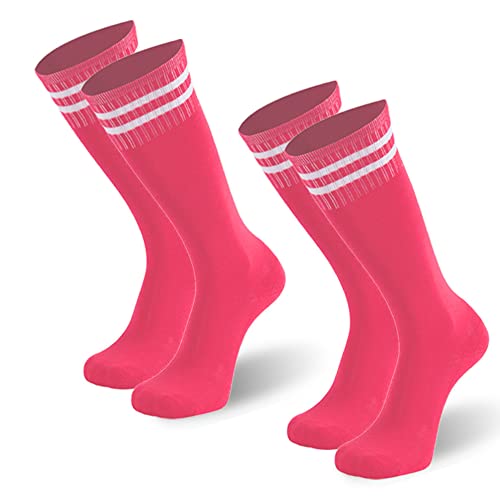 Saillsen Football Socks Youth Girls Knee High Cheerleading Socks Cotton Soft Long Tube Soccer Socks For Volleyball Baseball Team Socks,2 Pack,Pink #TOP24