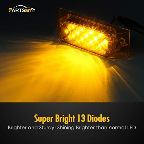 Partsam Amber Lens 2" X 6" Rectangular 13 Diode Led Marker Light W/Reflector Surface Mount, Multi Faceted 6X2 Rectangle Led Truck And Trailer Side Marker And Clearance Lights (Pack Of 10) #TOP2