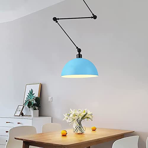 Lustre industriel bleu rétro à bras réglable et douille E27 en métal - 5