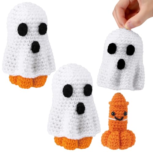 Yookeer Set of 3 Crochet Halloween Pumpkin Ghost Dolls
