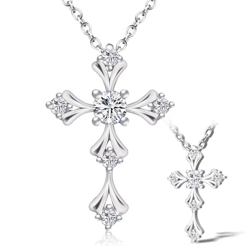 Image of URTHEONE Moissanite Cross Necklace for Women, 925 Sterling Silver 14KGold Plated Necklaces with Sparkling Moissanite Pendant, Faith Women's Jewelry, Trendy Gift for Women Mom Friend
