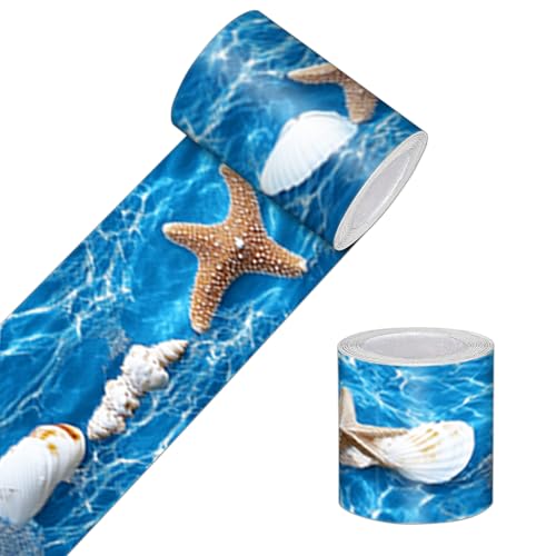 HOMETITUTE Frise de papier peint autocollant sur le thème de la plage avec coquillages et étoiles de mer pour salle de bain, buanderie, cuisine, entrée,...
