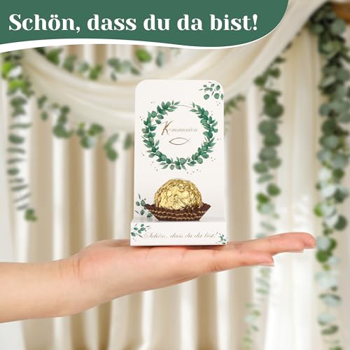 20 Stück Gastgeschenke Kommunion Aufsteller – Schön, dass du da bist – Kommunion Tischdeko aus Karton für Süßigkeiten, Schokolade, Pralinen – ohne Inhalt