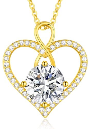 Seelove Moissanite Heart Infinity Pendant Necklace, 925 Sterling Silver 18K Gold Plated, Lab-Created Gemstone Jewelry Gift for Women Her Mom Wife Girlfriend Daughter Anniversary Birthday Wedding