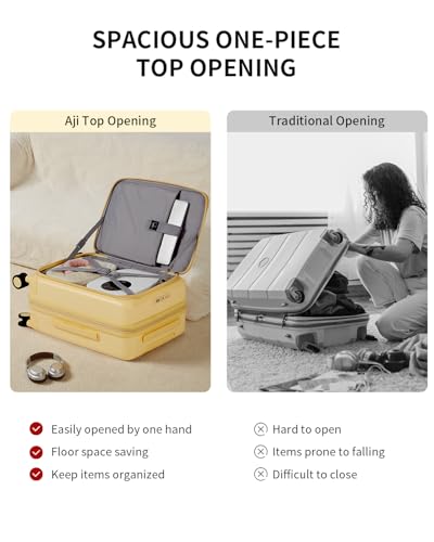 aji Expandable Top Opening Carry On Luggage Airline Approved, 20 Inch Lightweight Hardside Carry On Suitcase with Spinner Wheels, Travel Luggage for Women Men, Cheese Yellow4