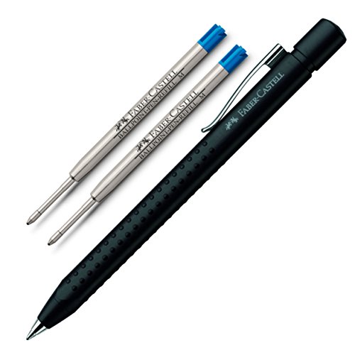 Faber-Castell Grip 2011 Medium Spitze Kugelschreiber (+ 2 Ersatzminen, Schwarz Matt)