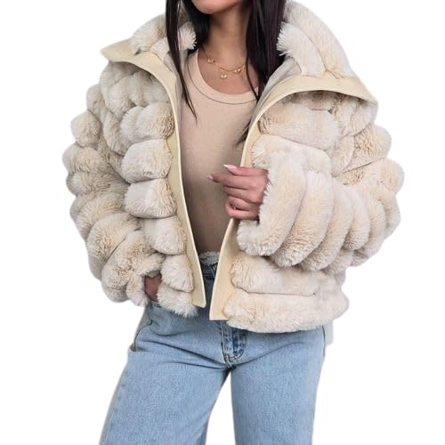 One Size Women's Short Fur Jacket Fit Up To 80Kg.D (High-Waist), Collection 25/26 (Beige)
