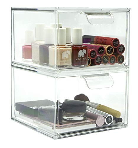 Stackable Kitchen and Bathroom Acrylic Drawer Organizer | Set of Two Drawers (Drawers Without Dividers)