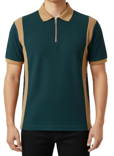 Image of Try This Men's Short Sleeve Polo Shirt | Soft Cotton Blend, Zip Neck Collared Tee for Casual, Office, Travel & Golf