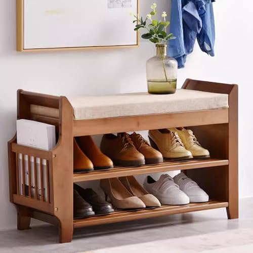 Étagère à chaussures en bambou type banc avec coffre de rangement secret - 4
