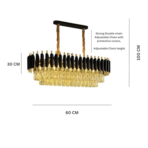 Image of DREAMY DESIGNS Chandelier Lights for Ceiling Black Gold 600 * 300 MM 3-Tier K9 Glass Crystal Chandeliers for Living Room Smart 3 Mode LED Light Plate Modern Jhumar Designer Bedroom and Dining Room