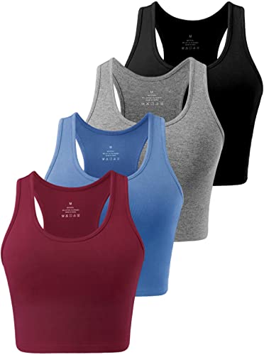 Star Vibe 4 Stücke Sport Crop Top Set Damen Basic Sporttop Tanktops Frauen Yoga Sport Top Damen Fitness Black/Dark Grey/Navy/Wine Red L