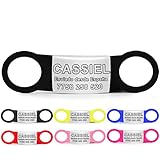 FUSIYU Chapa Perro Grabada Acero Inoxidable, Chapa Identificativa Silenciosa Placas para Perros Grabadas, para Collares de Perros o Gatos de 2.0 cm de Ancho, Negro