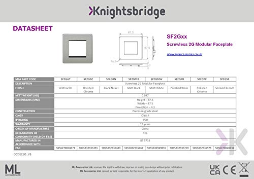 Knightsbridge Placca Per Interruttori Senza Viti, Serie Screwless, Finitura Opaca, Modello SFR9901MB