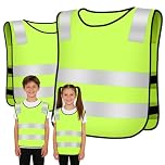 AUYAO 2 Pieces Hi Vis Vests for Kids Children's Reflective Safety Vests High Visibility Fluorescent Reflective Vest Reflective Waistcoat for Running Cycling Camping Hiking(Fluorescent Yellow)