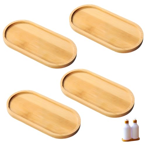 4 Bandejas de Bambú Ovaladas, Bandeja de Madera, Bandeja de Servicio Ovalada, Bandeja Perfumes, Café, Bandeja de Madera de Postre, Bandeja para Bocadillos, Sushi, Flores,17,5x8,8x1cm