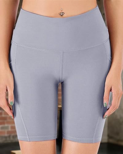 High Waisted Yoga Shorts for Womens Athletic Workout Gym Tummy Control Running Cycling Shorts with Pockets 8"2