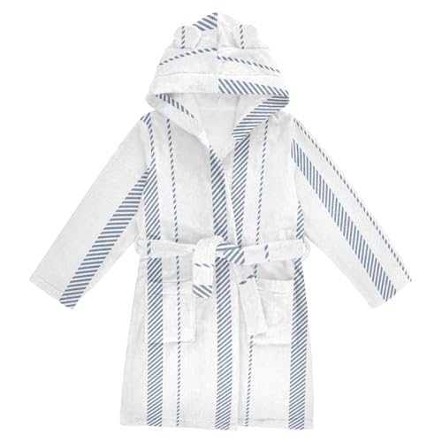 Stripe Blue White Kids Robes Girls Hooded Bathrobe For Girls