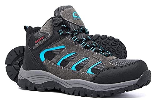 Brown Oak Womens Waterproof Outdoor Shoes Casual Trekking Work Hiking Boots (Grey, 8)