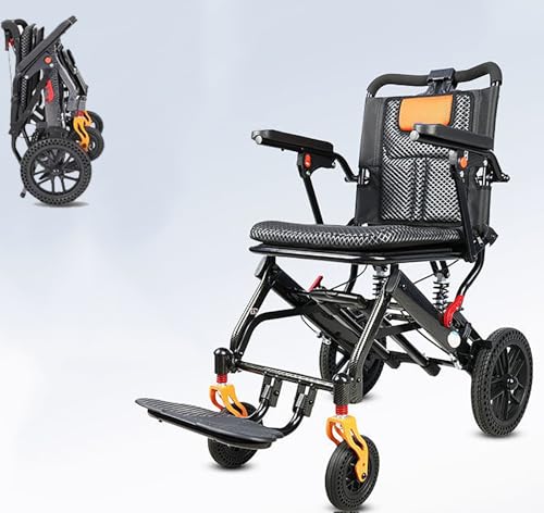 折りたたみ式ポータブル車椅子、超軽量輸送車椅子、伸縮ハンドル、高齢者航空機旅行用トロリー、最大荷重220ポンド、組立不要