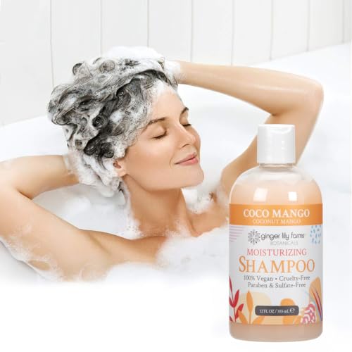 Ginger Lily Farms Botanicals Moisturizing Shampoo for All Hair Types, Coco Mango, 100% Vegan & Cruelty-Free, Coconut Mango Scent, 12 Fl Oz - Thumbnail 6