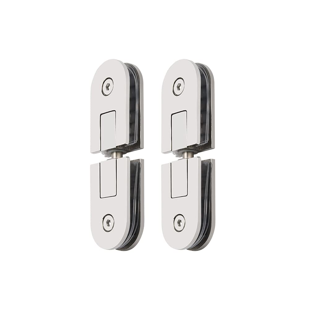Glass Door Hinges,Frameless360 Degrees Pivot Hinge Bathroom Door Clamps 304 Stainless Steel Shower Accessories(Silver Bright,Double clamp)