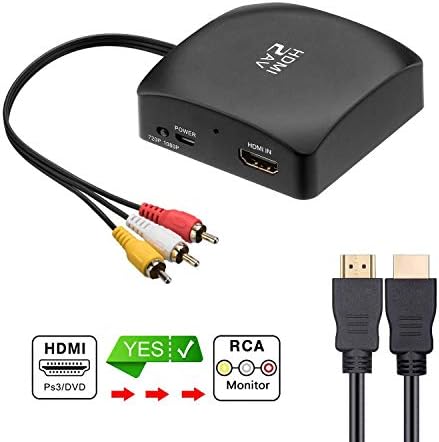 HDMI to RCA, HDMI to AV Converter, 1080P HDMI to 3RCA CVBs Composite Video Audio Converter Adapter Supports PAL/NTSC for Amazon Fire TV Stick, Roku, Apple TV, PC, Laptop, Xbox, HDTV, DVD