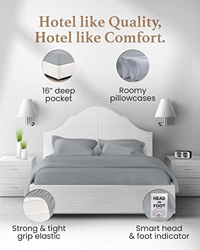 100% Egyptian Cotton Bed Sheets Queen, 1000 TC Cooling Sheets, 4 Pc Light Gray Queen Bed Sheets Set, 16" Deep Pocket Queen Sheet Set, Bedsheets Queen Size Set with 2 Pillowcases, Fitted & Flat Sheet — view 3
