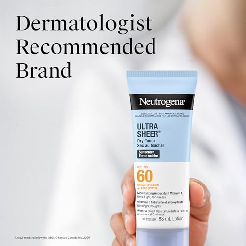 Neutrogena Ultra Sheer Dry Touch Sunscreen Lotion SPF 60 Broad Spectrum UVA UVB Protection Lightweight Water Resistant up to 80 Minutes Oil PABA Oxybenzone Free, 88mL - 3