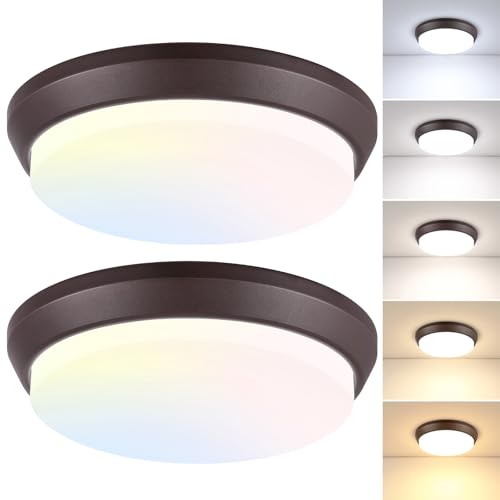13 inch 5CCT Flush Mount Ceiling Light Fixtures, 36W 4000LM LED Ceiling Lights for Bedroom, Kitchen, Bathroom, Hallway, 2700K/3000K/4000K/5000K/6500K Adjustable Brown Dimmable Lighting - 2 Pack by weddeg - Used condition - US$44.99