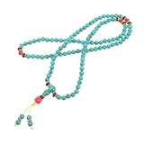 Veemoon Ethnisches Wohlstandsarmband aus 108 Natürlichen Türkisperlen Tibetisches Gebetsperlen Wickelarmband für Yoga Meditation und Alltag