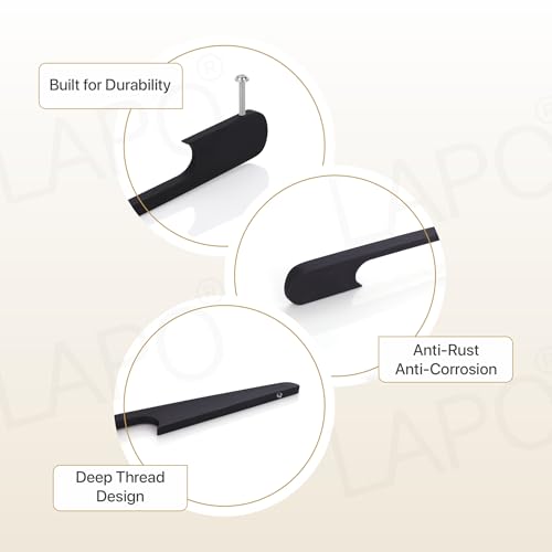Image of LAPO 18 Inch Pull Handles for Wardrobe and Kitchen Furniture, Ideal for Office Drawers, Smooth Grip Surface, Reliable Hardware Fit, Hole to Hole Size 41.5 cm, Simple Mounting (Black, Pack of 3)