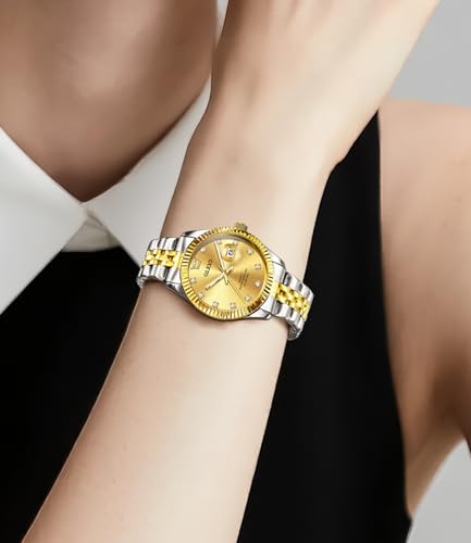 Image of OLEVS Gold Watches for Women Original Luxury Small Square Diamond Wrist Watch Analog Quartz Stainless Steel Waterproof Stylish Ladies Watch Date