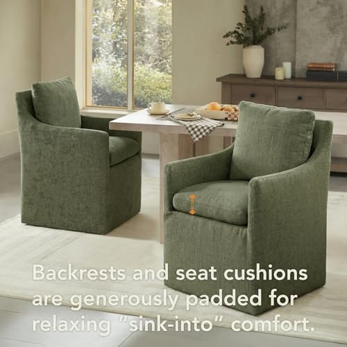 Image of KISLOT Upholstered Dining Chairs with Casters, No Assembly Modern Accent Armchair with Rollers for Dining Room, Bedroom, Living Room, Reading Room, Already Assembled, Green, 1 Box