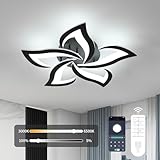 Goeco 23.62'' Modern Flush Mount Ceiling Light with Remote Control, Black 5-Petals Flower Dimmable LED Ceiling Light for Living Room, Kitchen, Dining Room, Bedroom