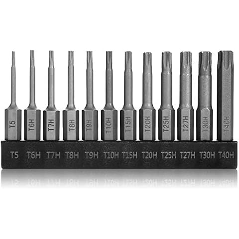 GreaTalent 12PCS S2 Steel Torx Impact Driver Bit Set Security Temper Proof 2inch 1/4" T5-T40H Magnetic, Impact Rated, Calcium Zinc Phosphate Finish Cover